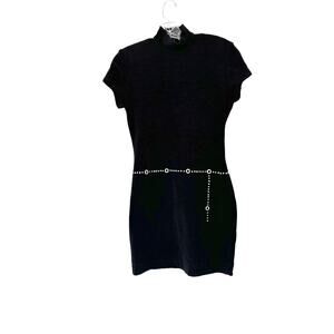 Tadashi Shoji 90s Y2K Black Rhinestone High Neck‎ Bodycon Mini Cocktail Dress